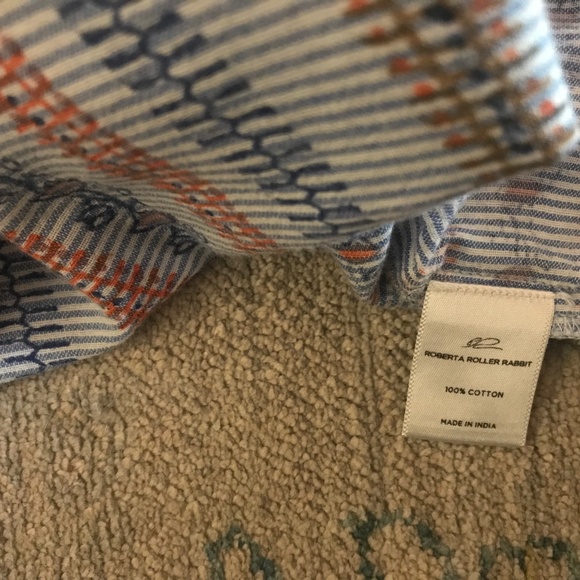 Roller Rabbit Cotton Blue Striped Shirt Elastic Sleeves Sz Large - Picture 7 of 10